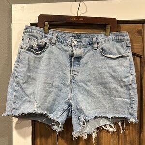 Levi's 501 Blue Distressed Jean Shorts button fly